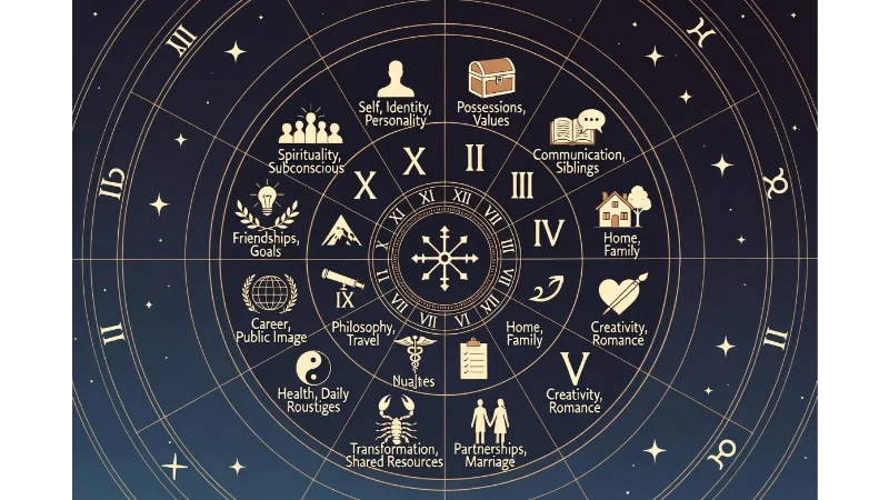 An illustration depicting the 12 Houses in Astrology: Meanings, Systems, and How They Shape Your Life
